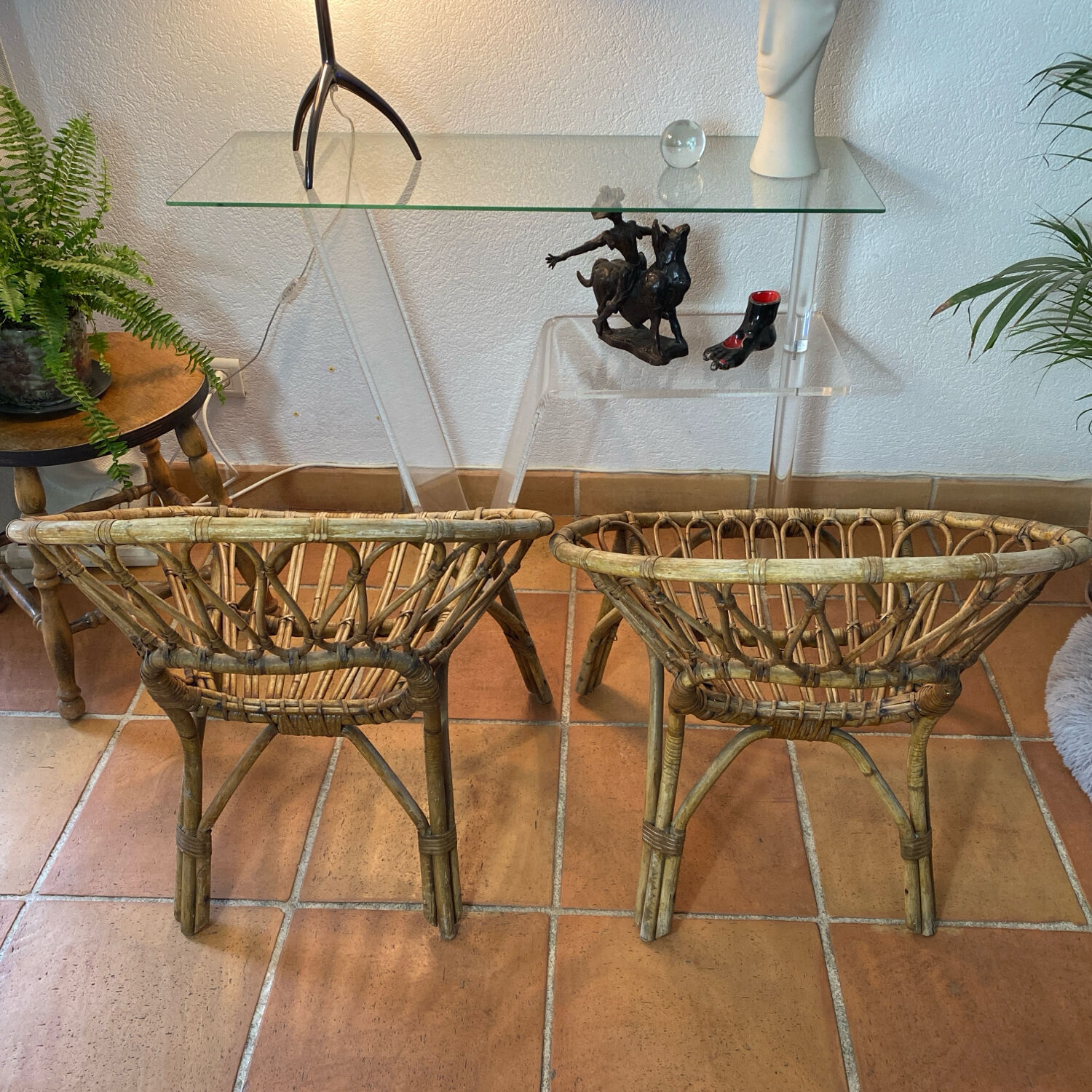 Two rattan shell chairs, 1960s