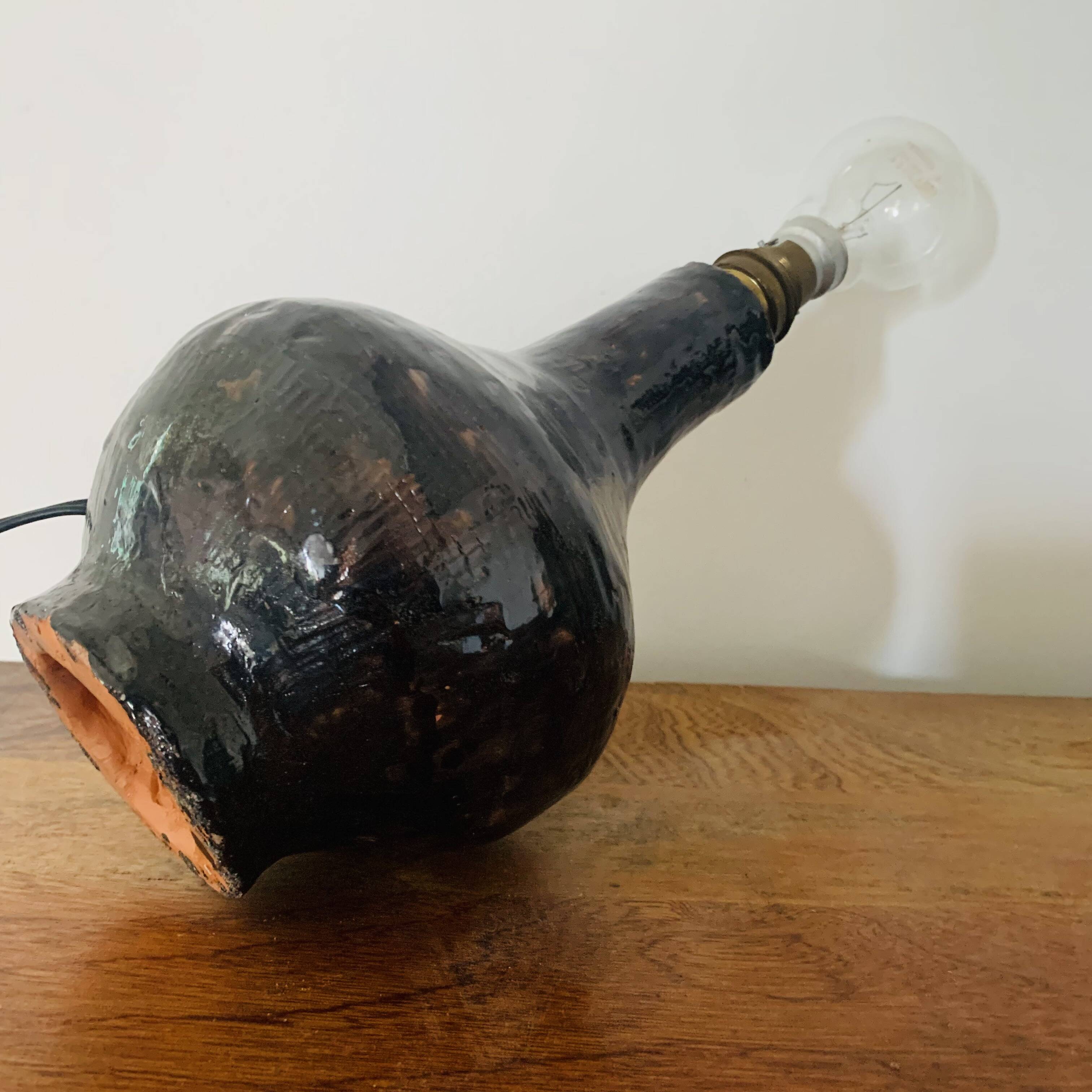 Ancien pied de lampe en terre cuite émaillée