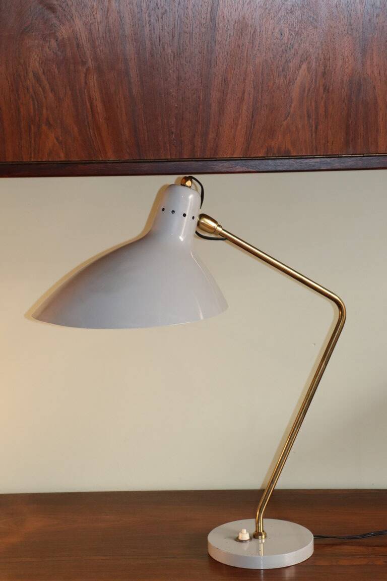Vintage desk lamp in brass and gray lacquered metal, 1950s