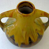 Vase with enamelled polychrome sandstone vase with crystallization glaze
