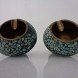Vintage Indian Copper & Turquoise Stone Ashtrays, 1960s, Set of 2