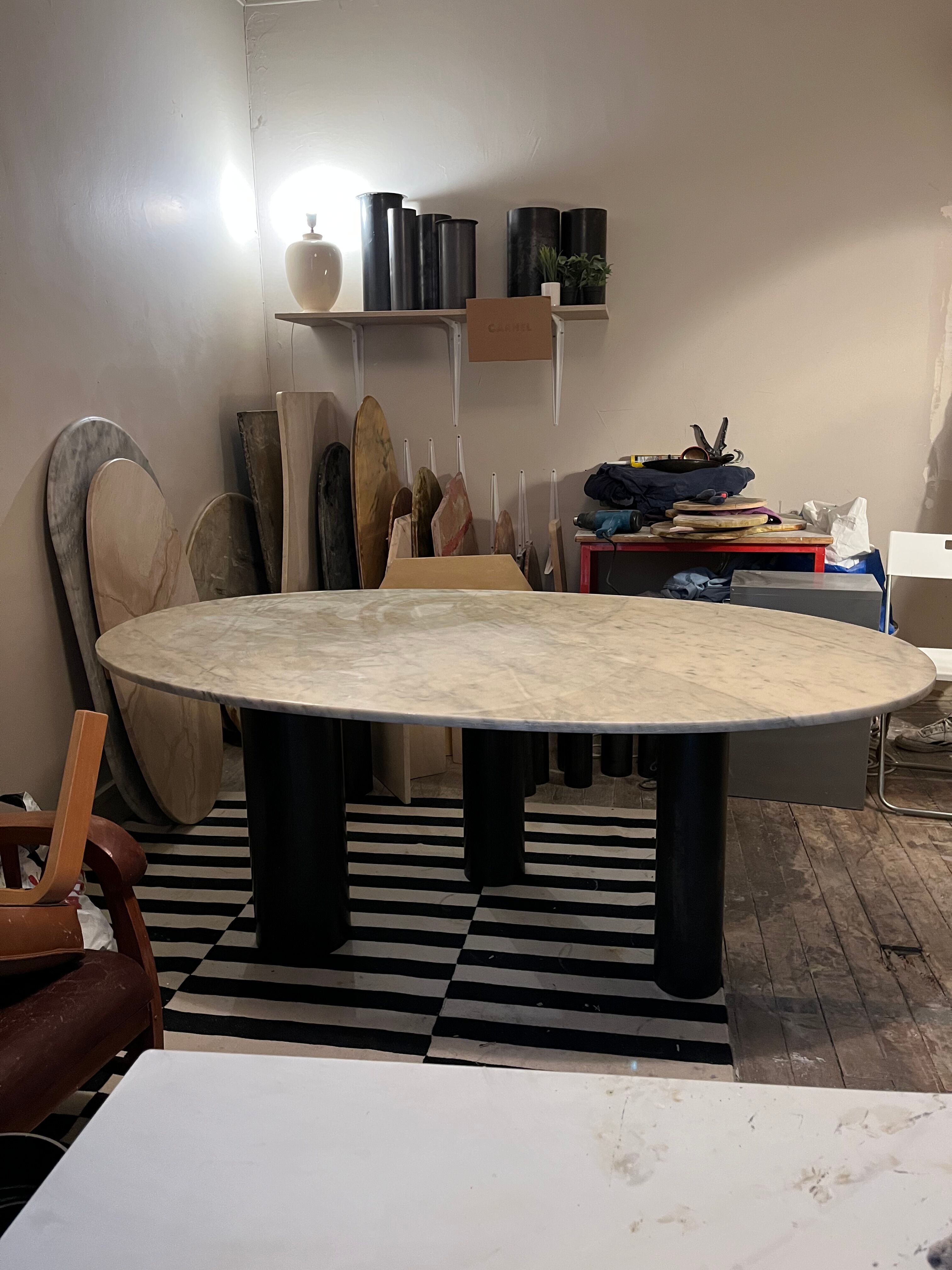 Marble dining table and steel legs