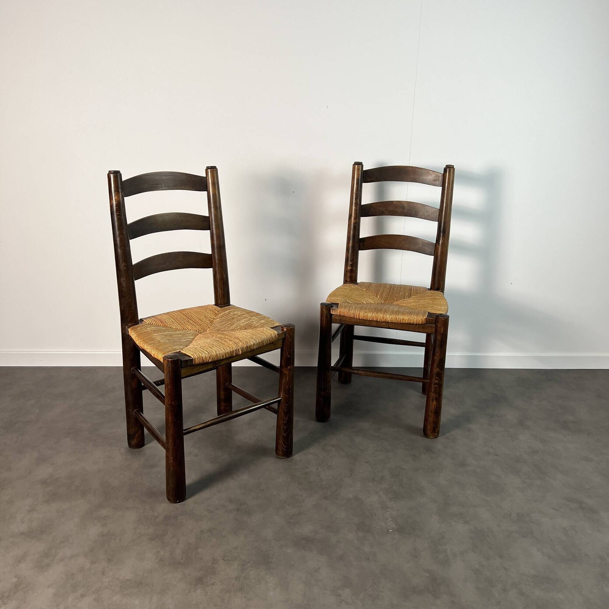 Pair of rush-seated chairs - Georges Robert, France circa 1950 Design