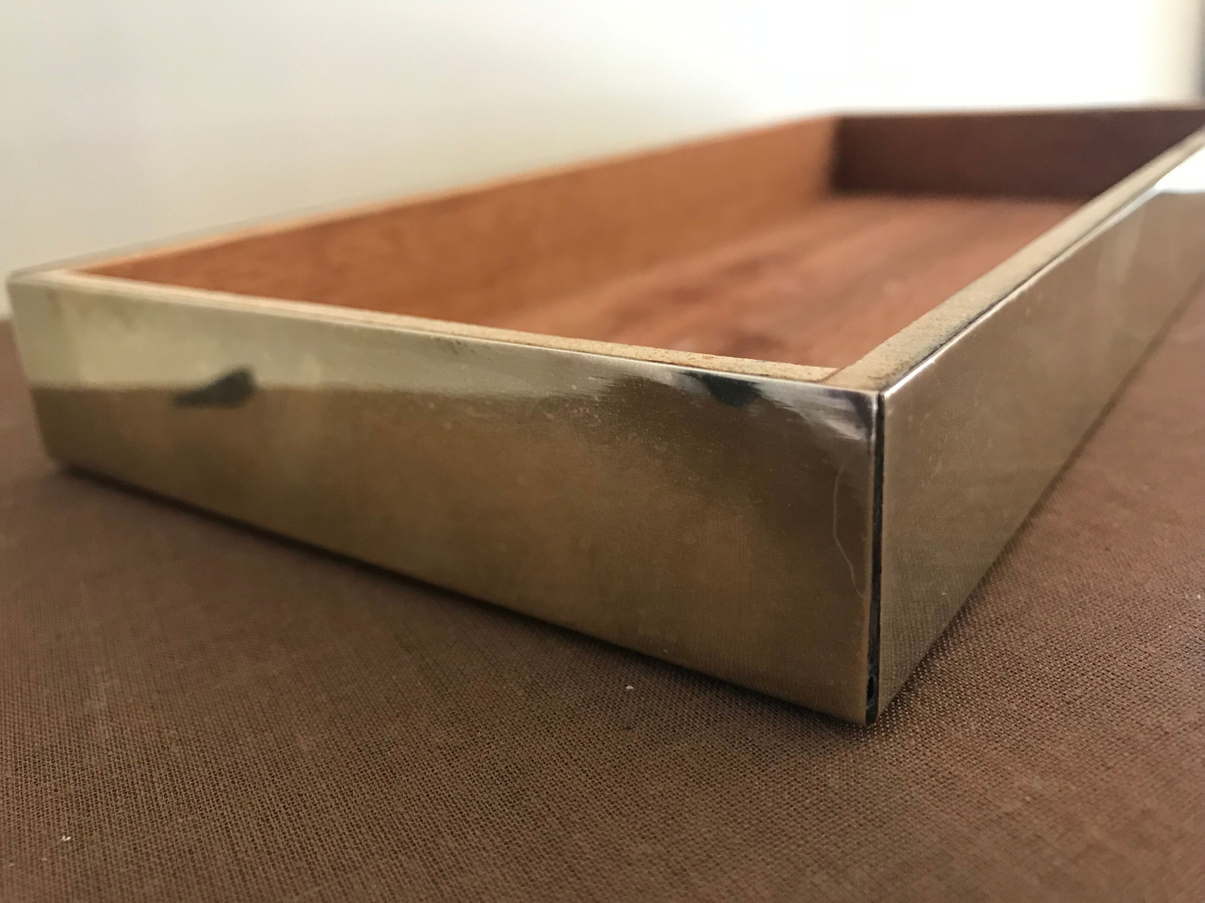 Rectangular mother-of-pearl and brass storage box 1970