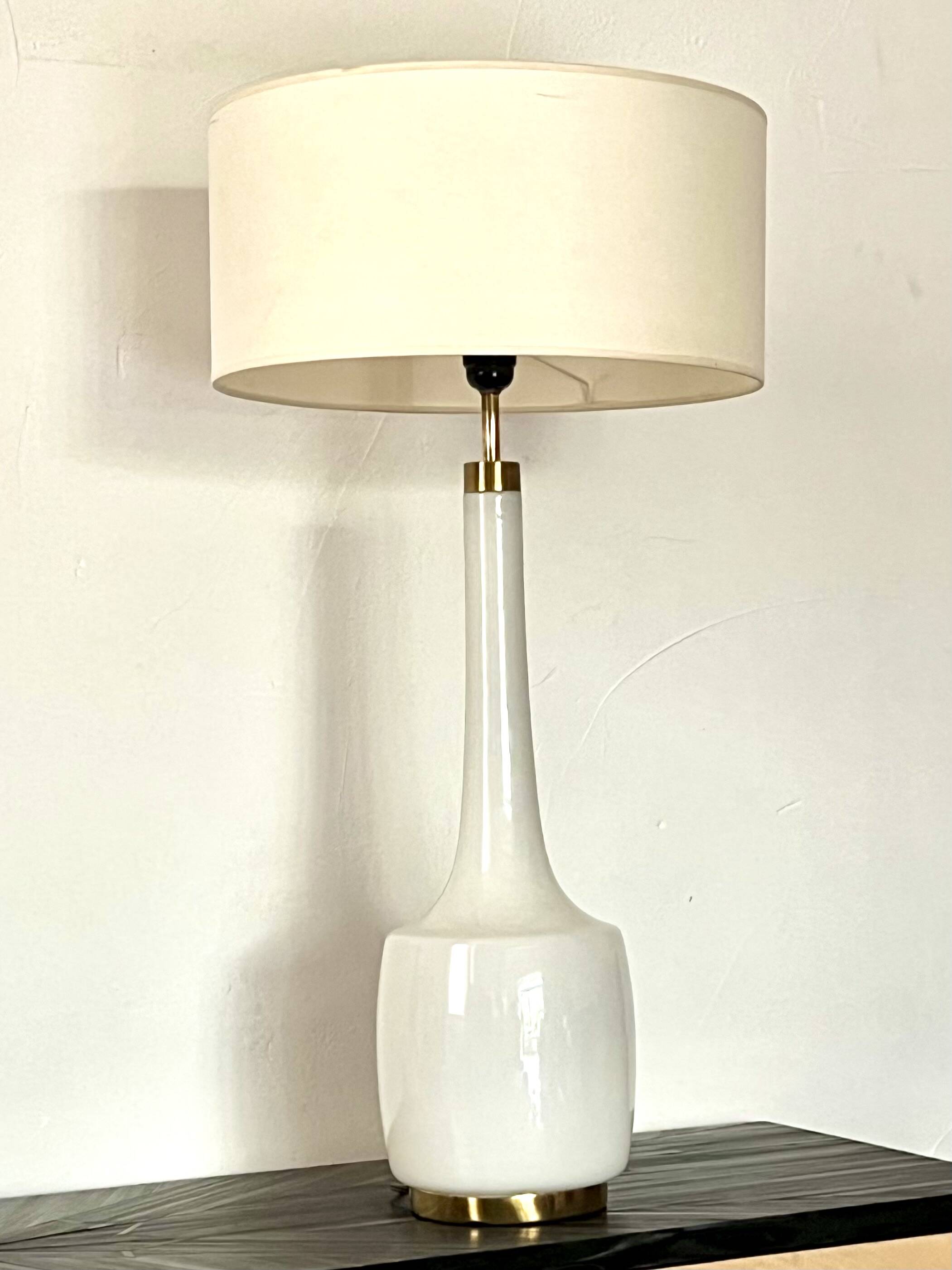 Large Scandinavian opaline and brass lamp designed by Holm Sørensen