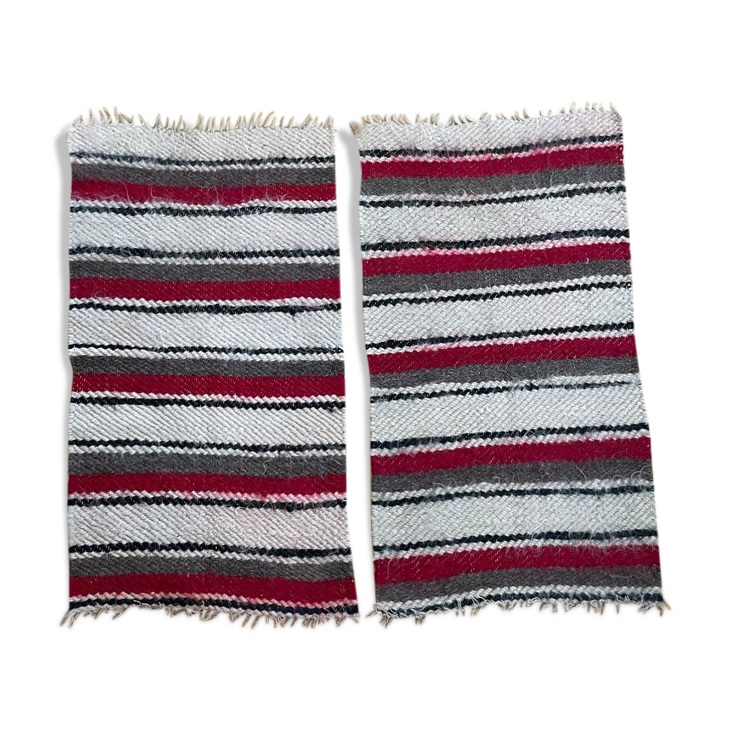 Set of two Romanian wool fluffy rugs with stripes made by hand