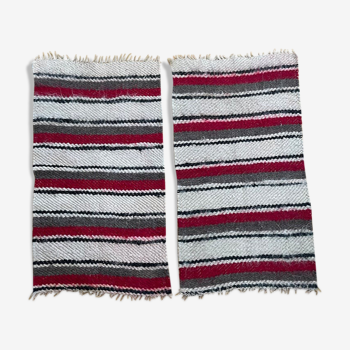 Set of two Romanian wool fluffy rugs with stripes made by hand