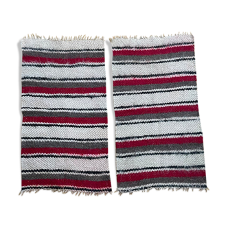 Set of two Romanian wool fluffy rugs with stripes made by hand