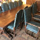 Monastery table - 9 chairs and 2 Louis XIII oak armchairs.