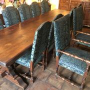 Monastery table - 9 chairs and 2 Louis XIII oak armchairs.