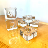 Set of 6 square molded glass candle holders