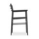 Contemporary bar stool with a black metal backrest and black rubber.