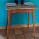 Vintage bistro table with compass legs, formica, beech, 50 x 70.