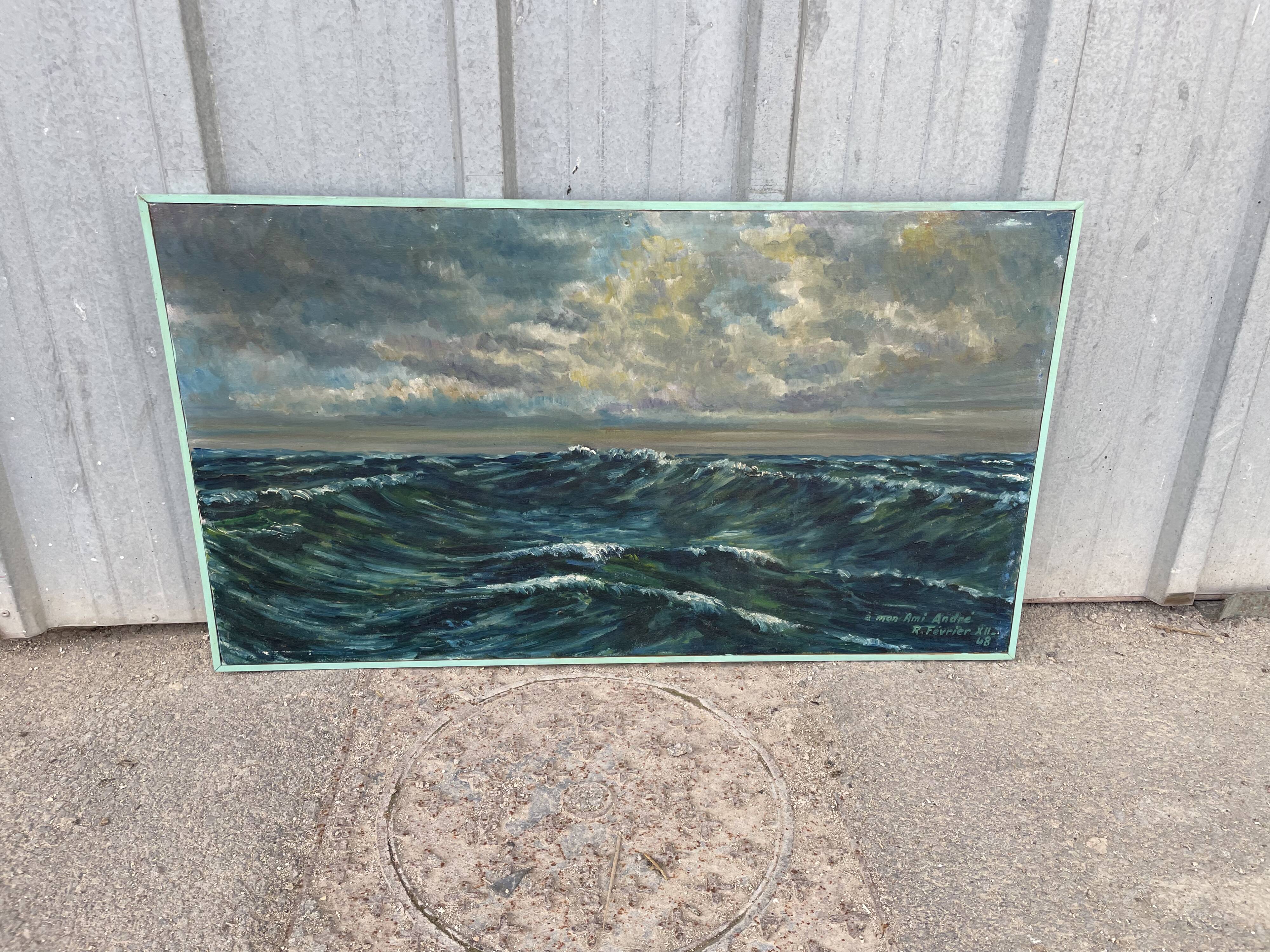 Oil on canvas, Maritime landscape, Old signed painting