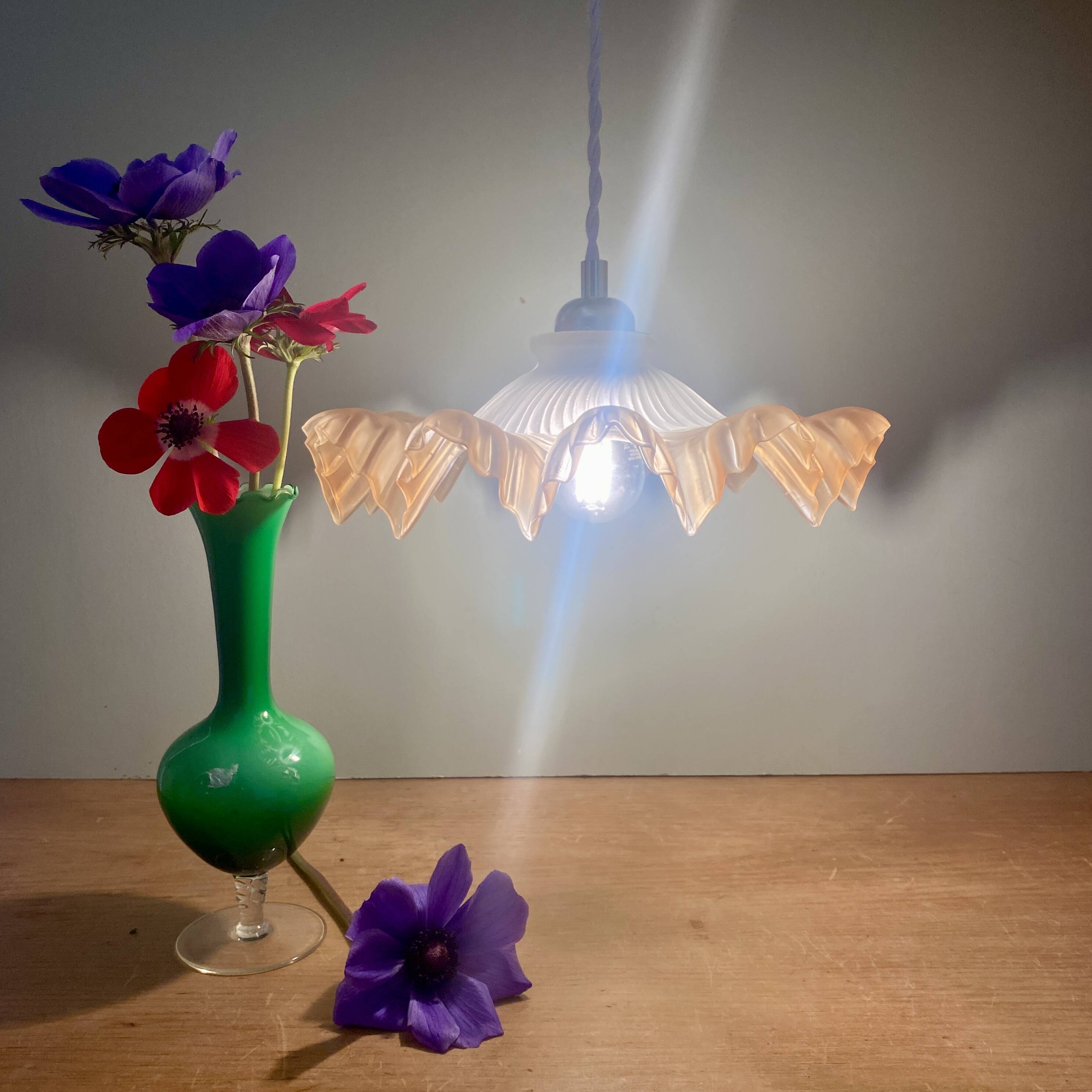 Suspension abat-jour vintage en verre dépoli