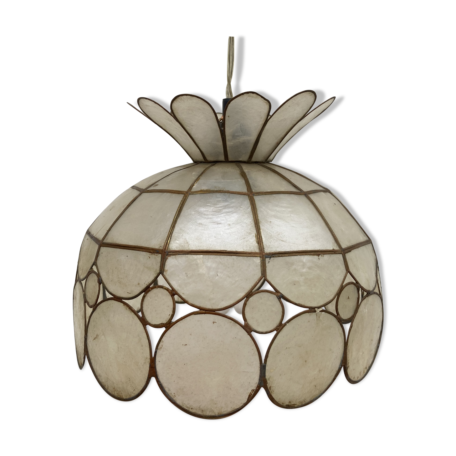 Mother-of-pearl and brass pendant lamp vintage circa 1960