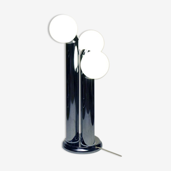 Table or floor lamp in chromed steel and glass