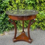 Empire style pedestal table with gooseneck, marble top.