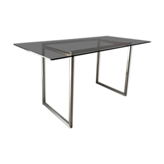 Bureau en métal et verre fumé, années 70