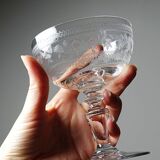 Set of 6 antique fine crystal champagne glasses, star engraved, 19th-20th century.