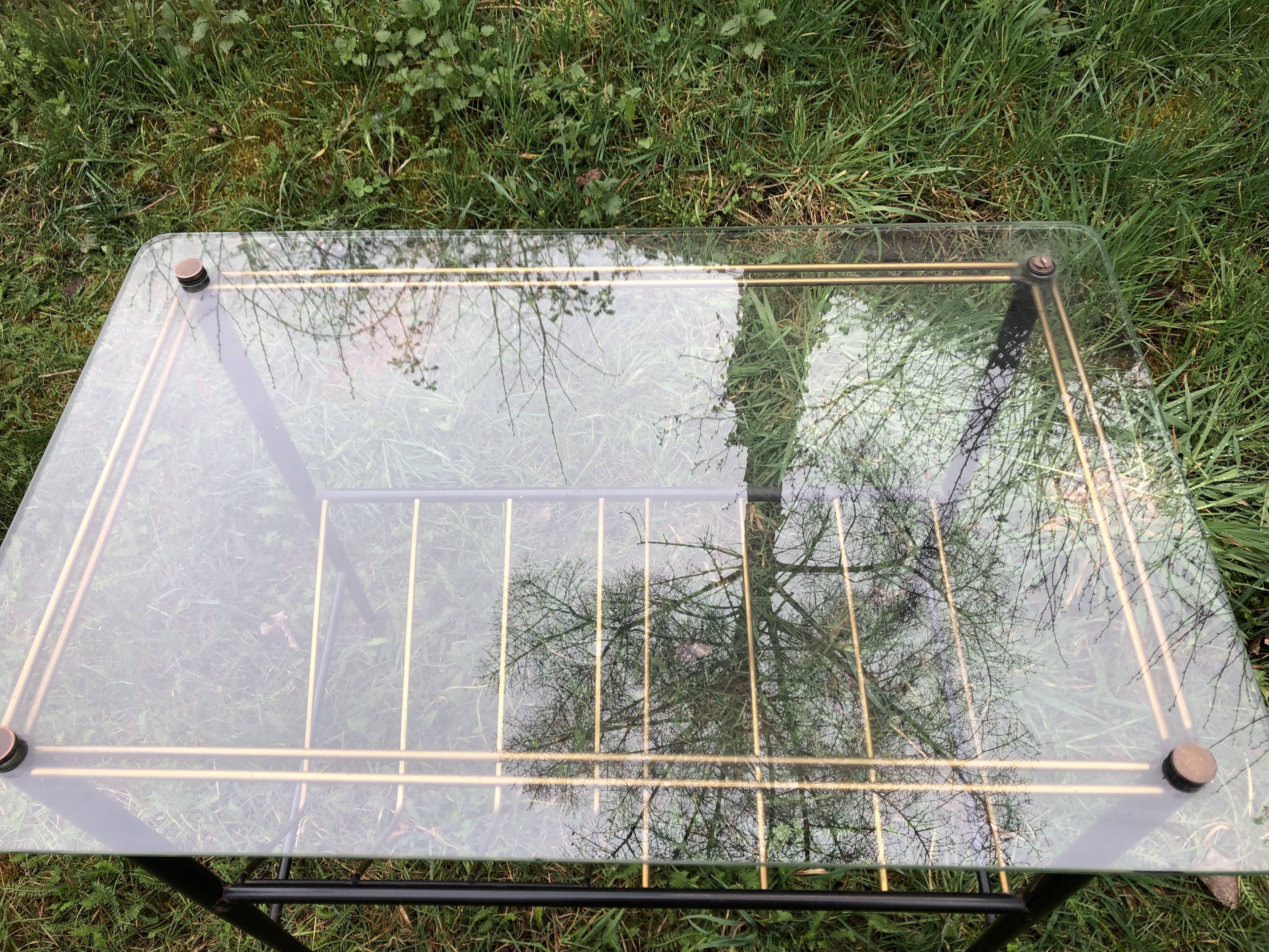 Coffee table double top glass and vintage metal