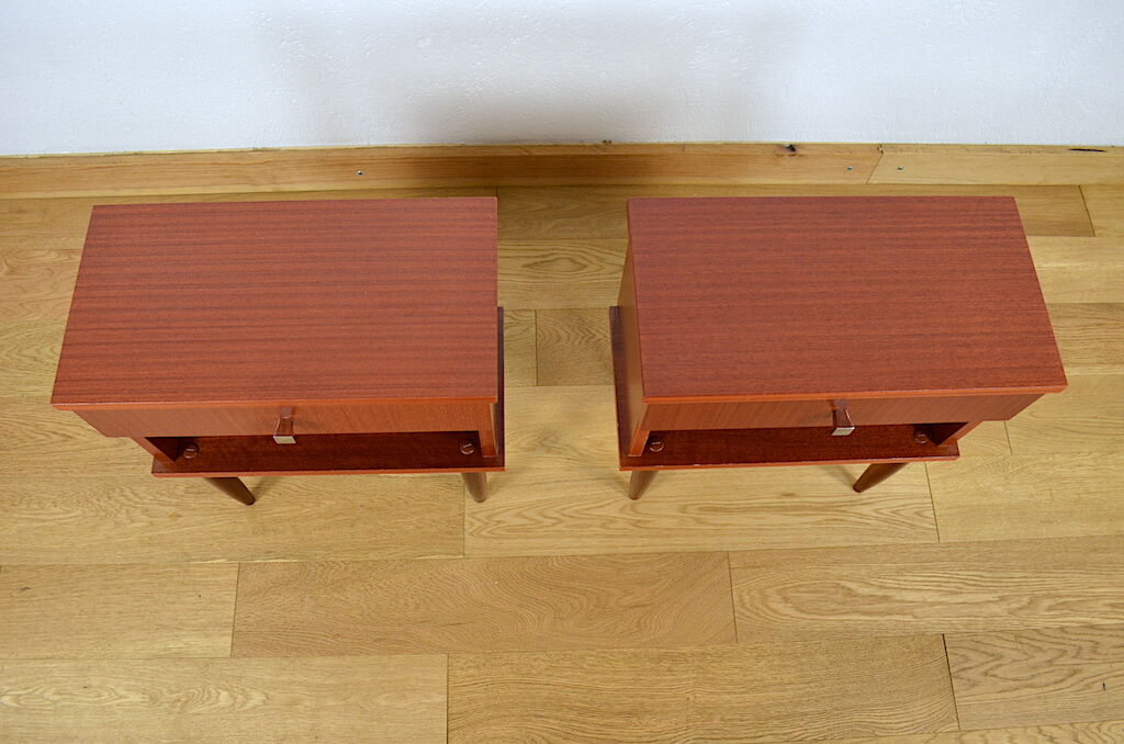 Pair of vintage bedsides in merisier 1960