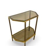 Table d'appoint italienne demi-hexagonale en laiton des années 1970.