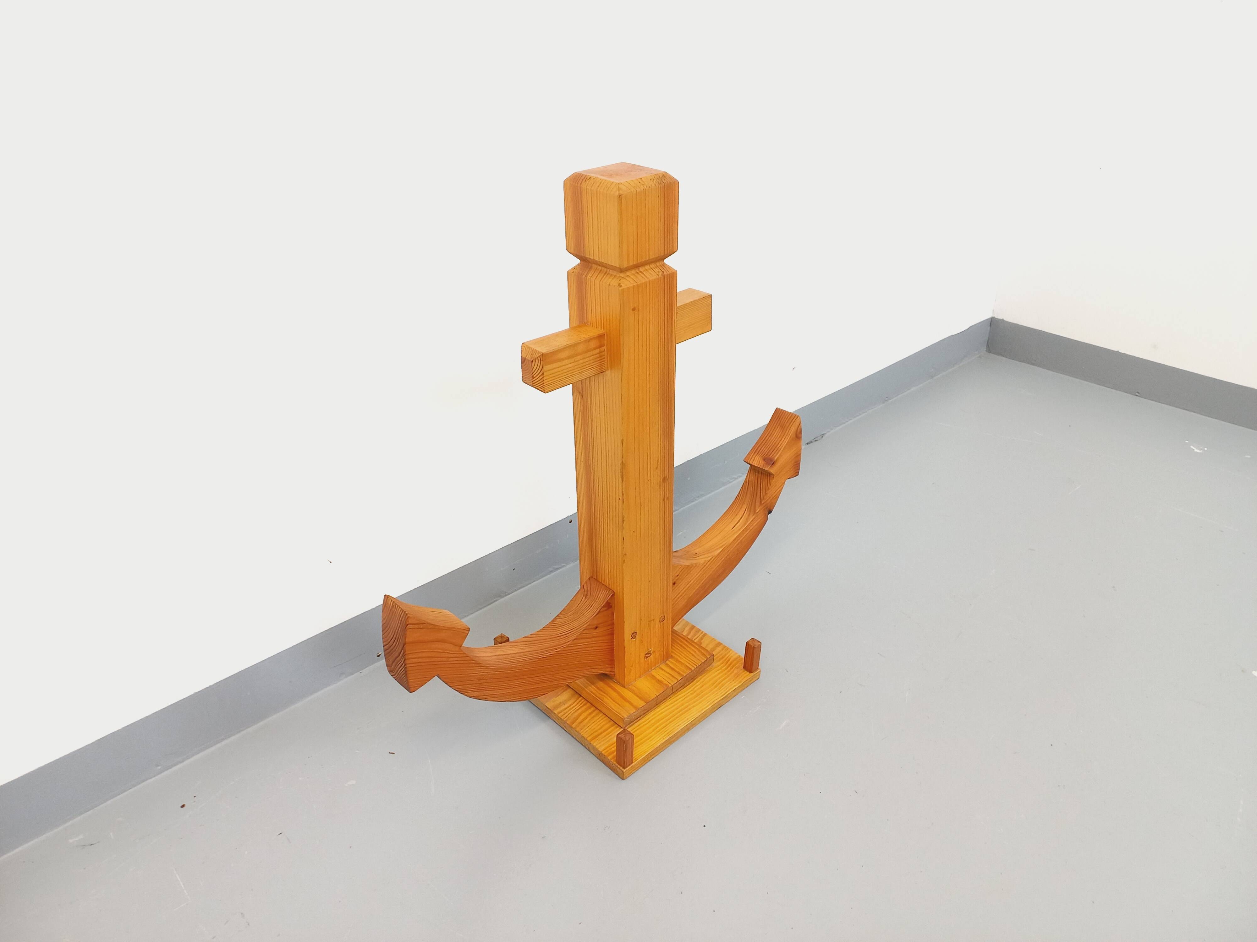 Large vintage decorative anchor in pine wood