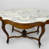 Table violon Napoléon III en noyer et marbre blanc, circa 1880