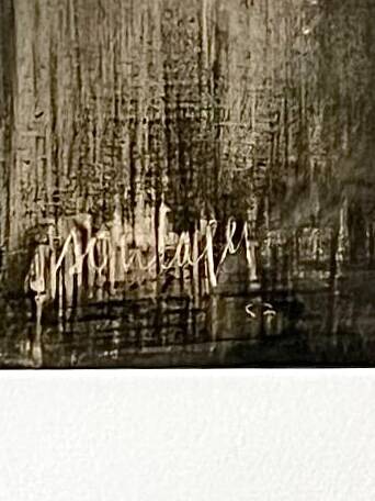 Large framed lithograph under glass by Pierre Soulages, Gandur Foundation.