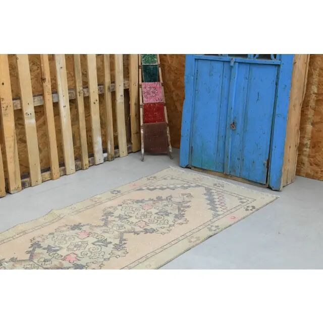 1970s vintage Turkish hand-knotted wool cotton pink runner rug 85x273