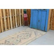 1970s vintage Turkish hand-knotted wool cotton pink runner rug 85x273