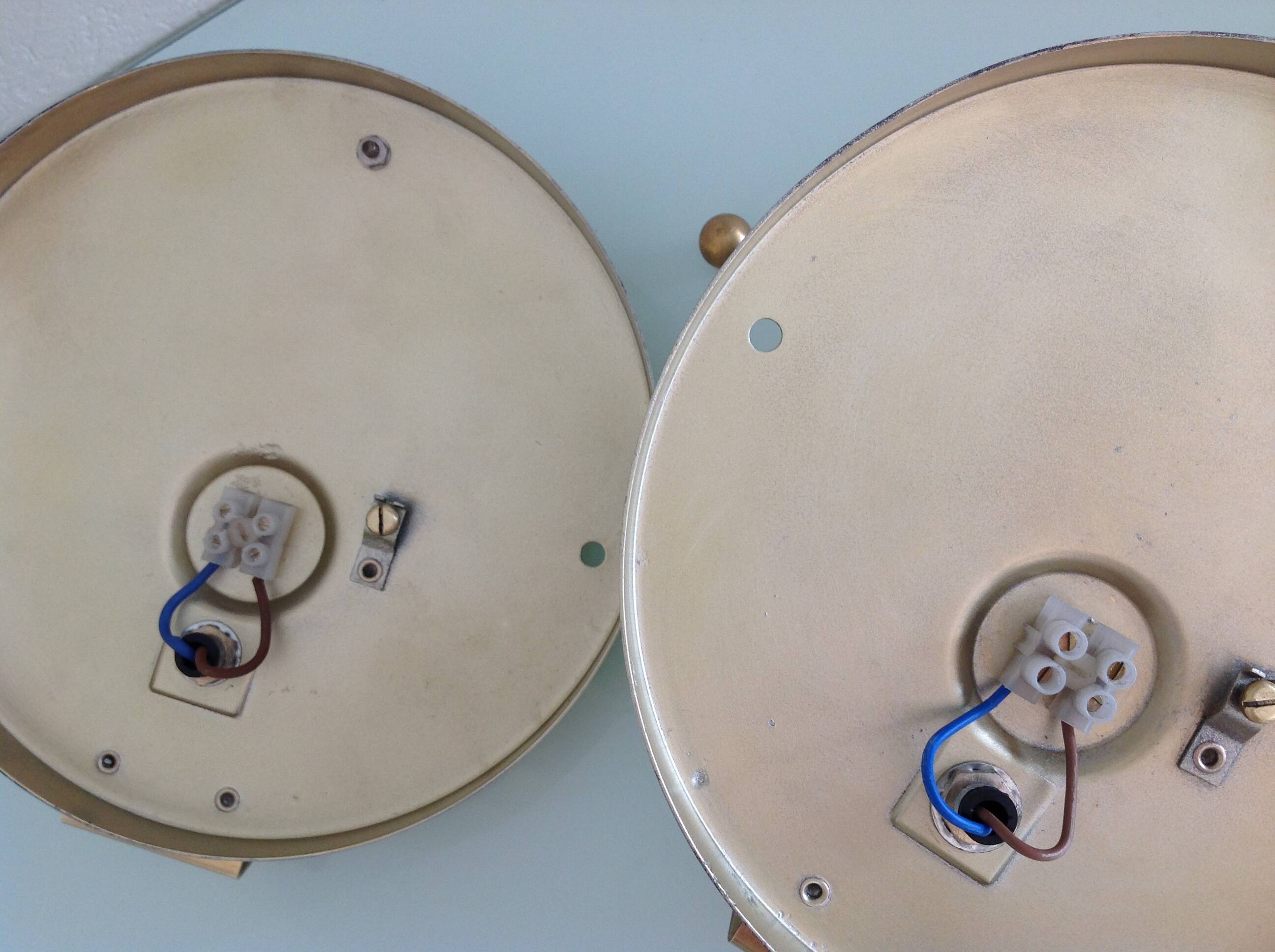 Pair of ice glass and brass wall lights by Limburg / vintage 60s-70s