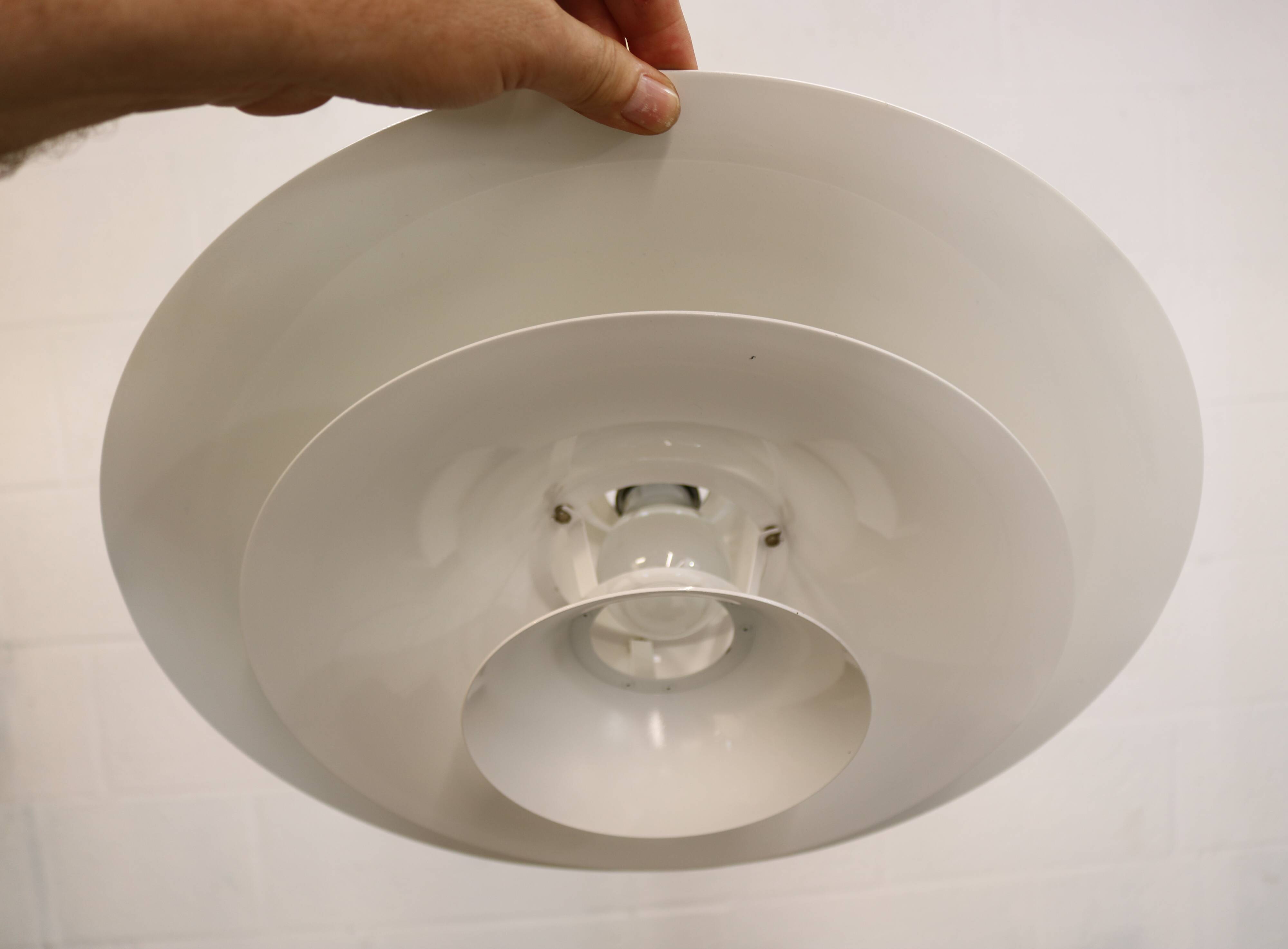 Danish Modern Pendant Lamp: White Radius Model by Erik Balslev for Fog & Mo