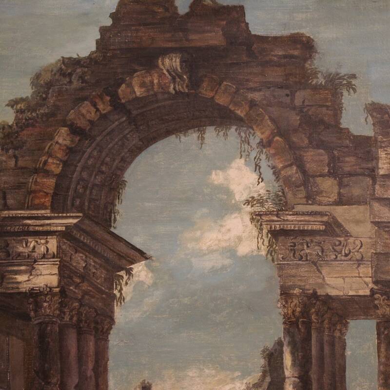 Peinture capriccio architecturale italienne du 20e siècle