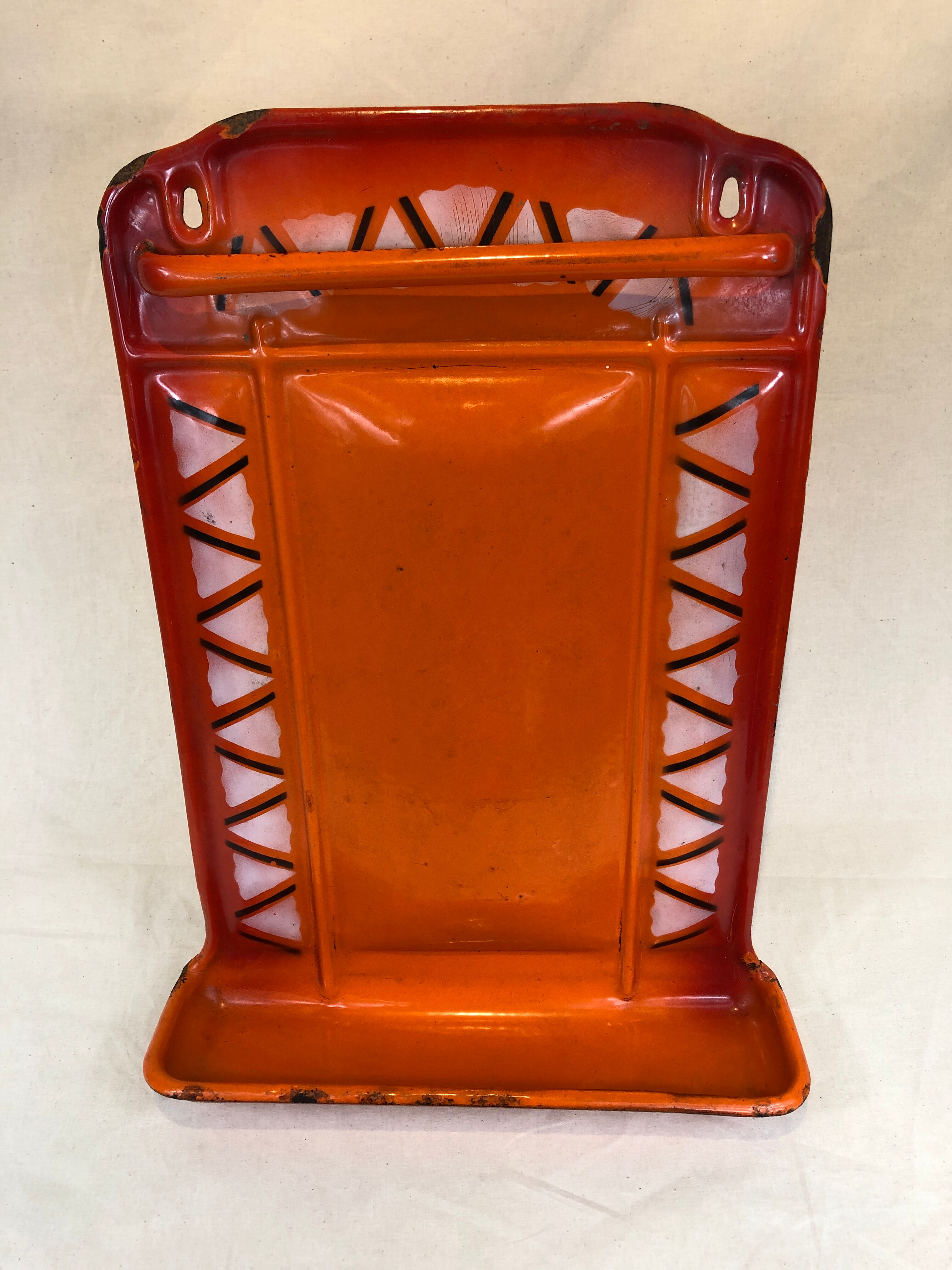 Ladle holder in vintage orange enamelled sheet metal
