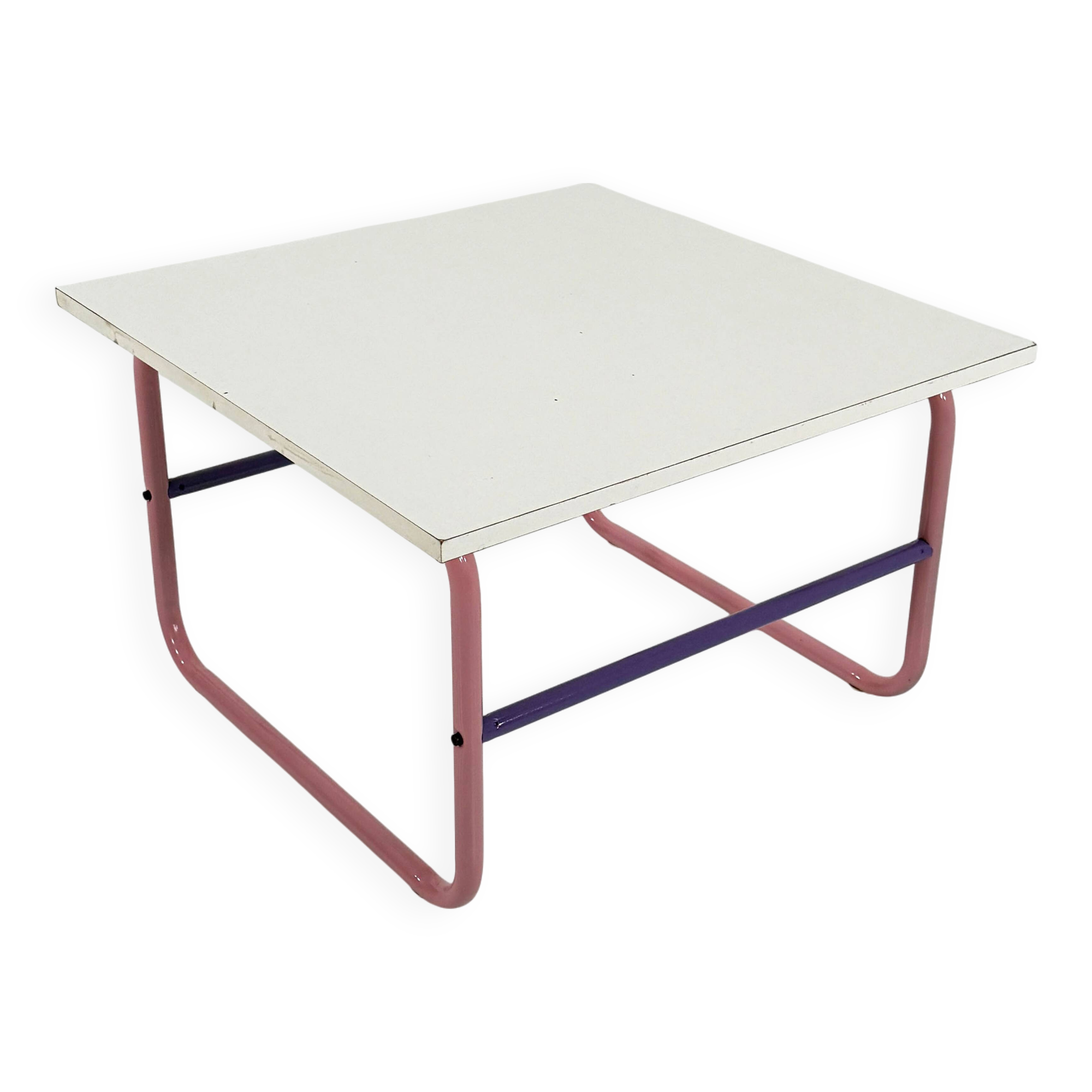 Table basse tubulaire rose et mauve, 1980