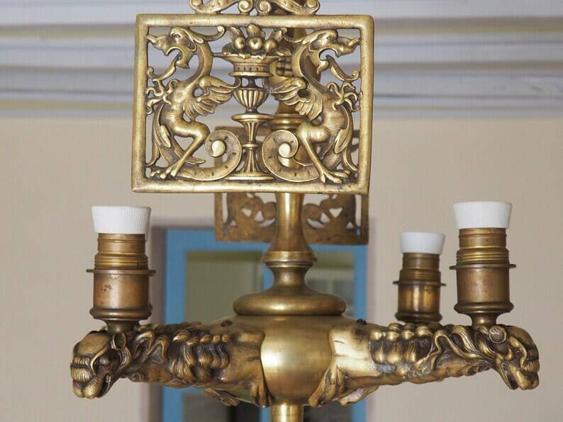 Antique gothic Brass Dragon griffin Chandelier light fitting light Fixture,