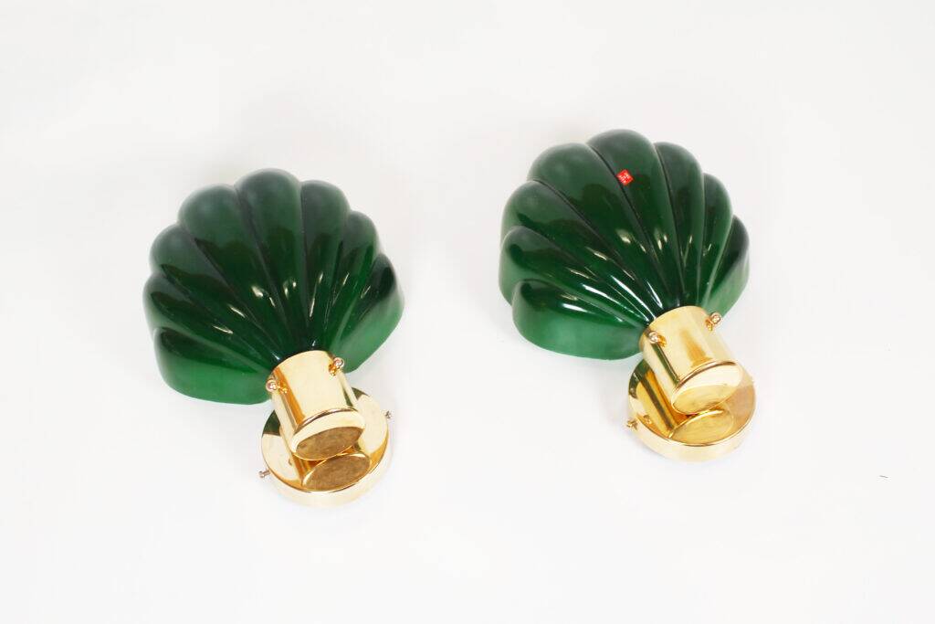 Large pair of Italian glass and brass wall lamps, Italy 1970s