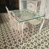 Salon de jardin blanc en fer forgé 1949 1950