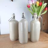 Set of 3 Old Stoneware Bottles - Triangular Shape, H 29 cm