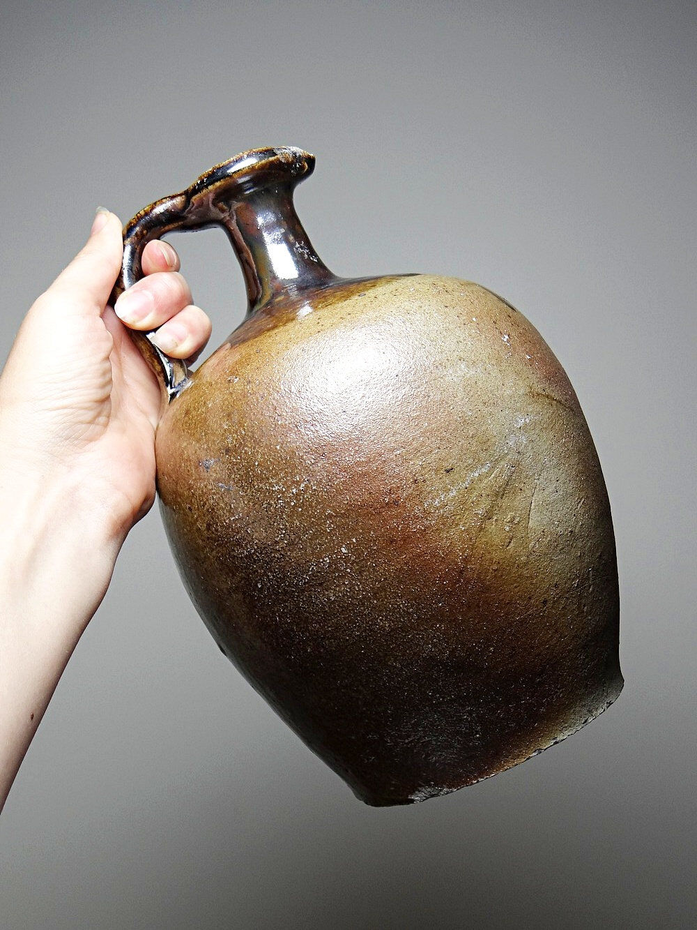 Ancient cruche from the 19th-20th century, artisanal glazed stoneware from Puisaye.