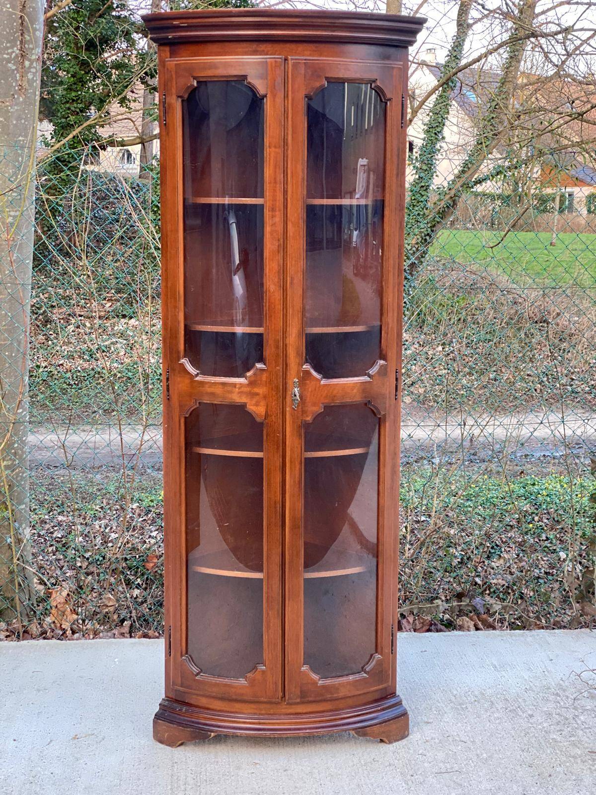 Quarter-round corner display cabinet in solid wood