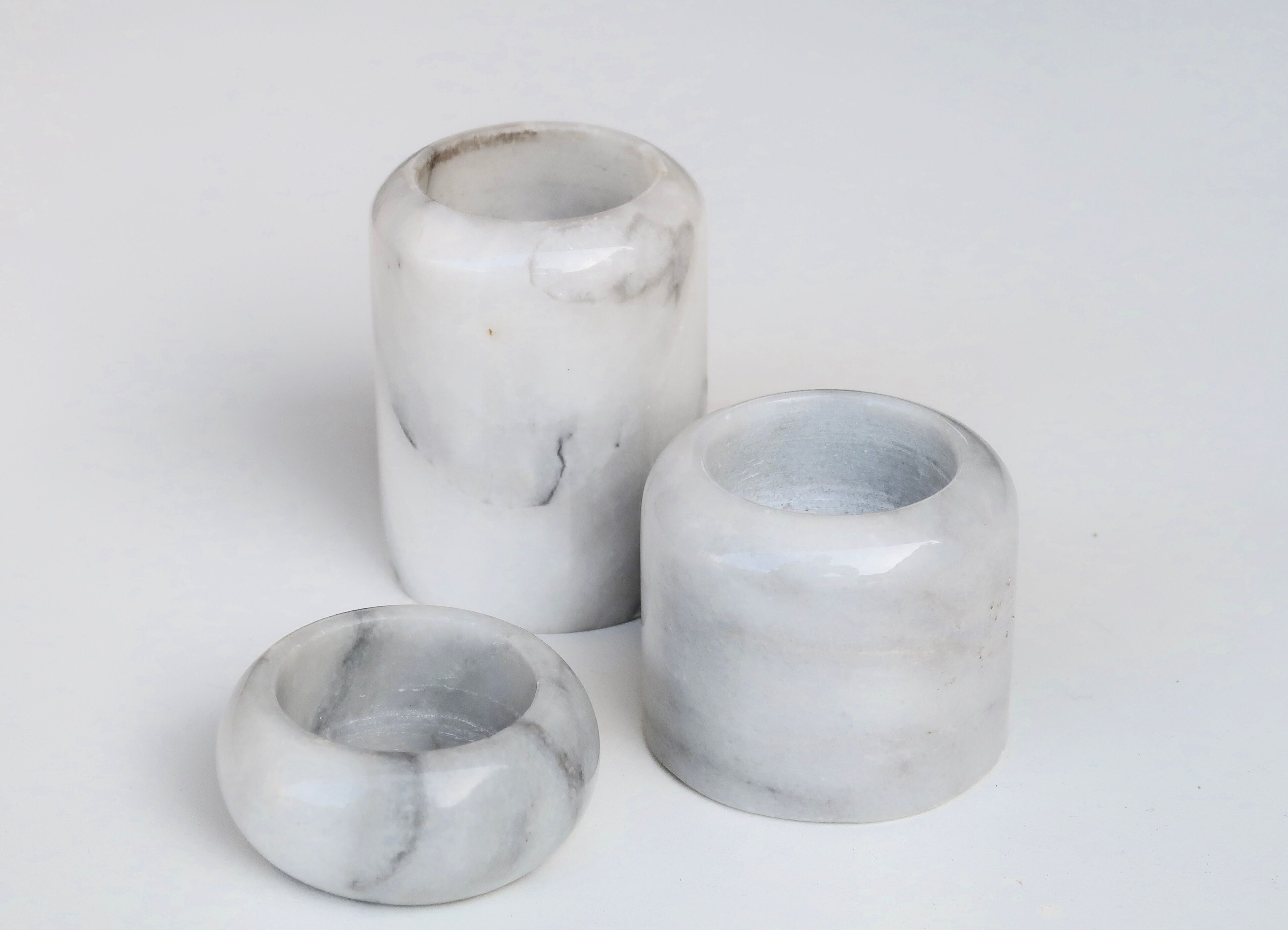 Trio of marble candle holders, 80s