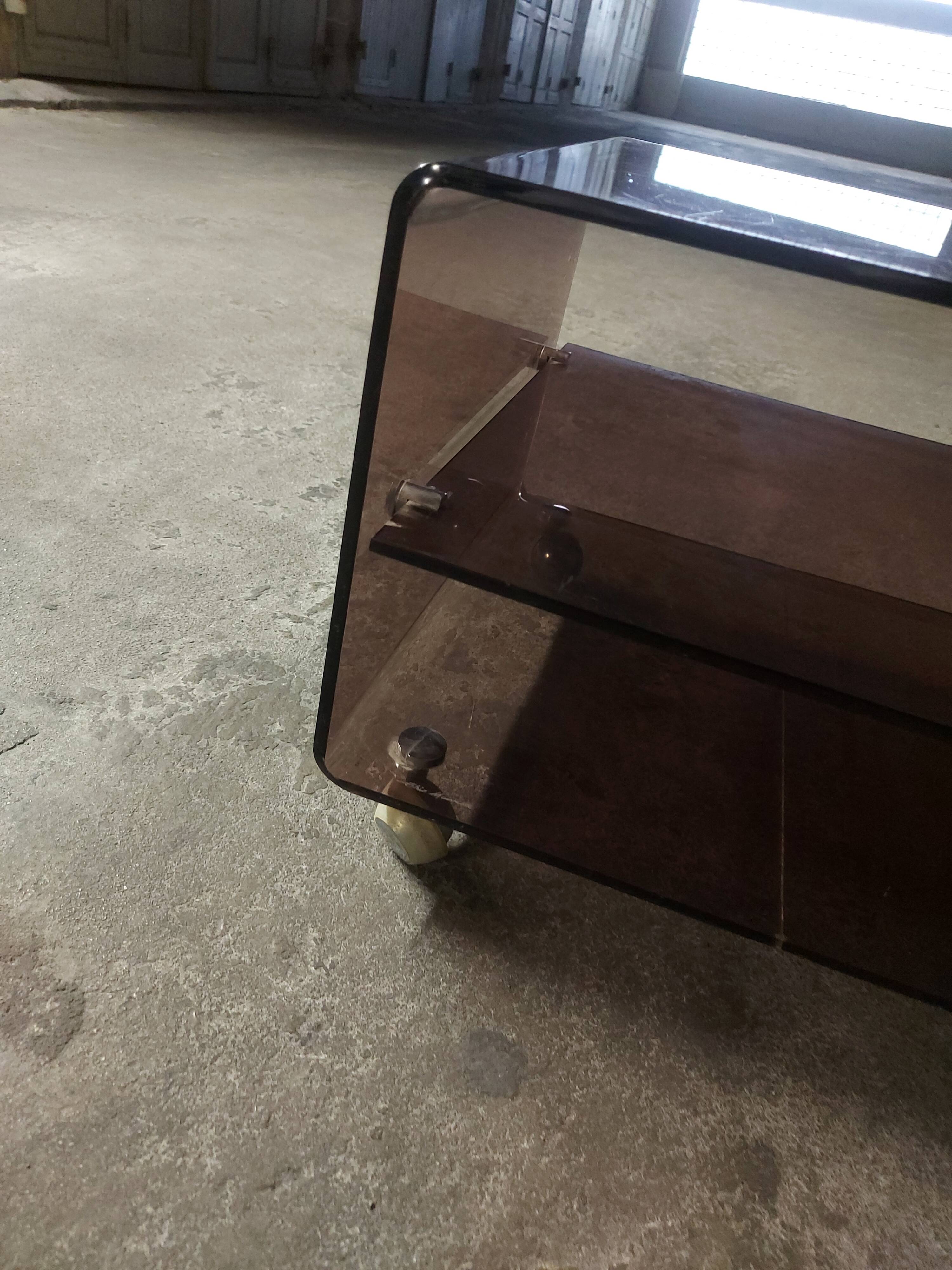 Plexiglas table on wheels, Eric Maville production