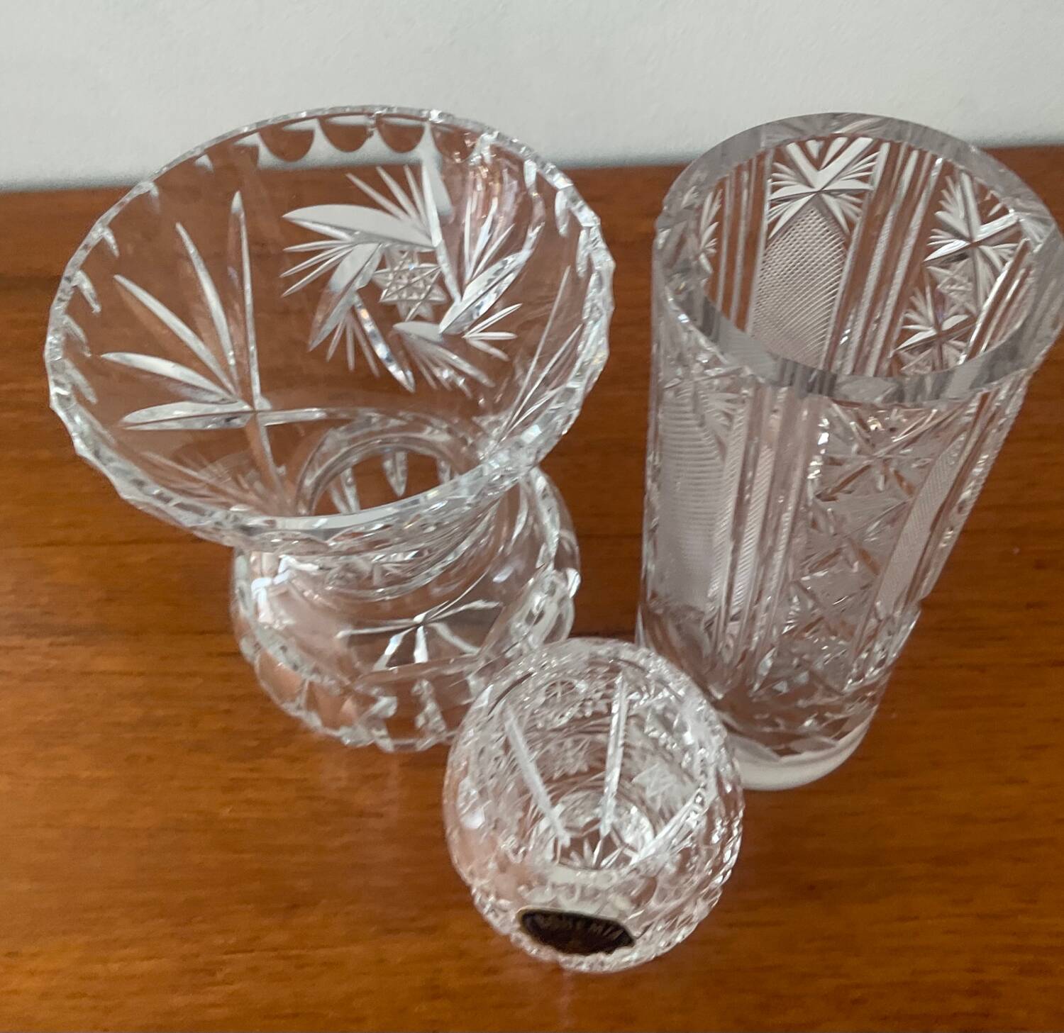 Trio of vintage Bohemian crystal vases
