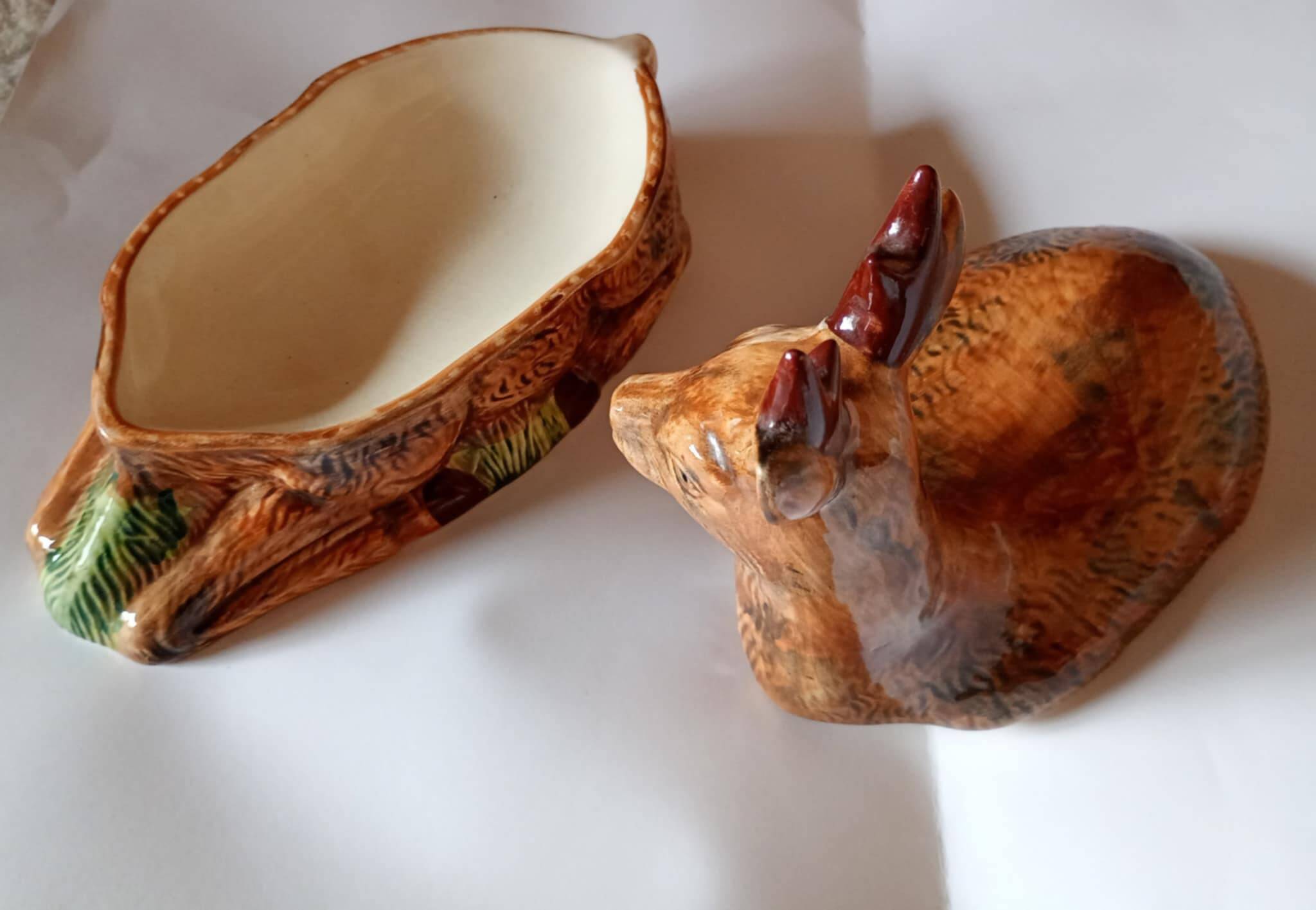 Michel Caugant Sixties Earthenware Glazed Deer Terrine Pâté Mold 25 cm