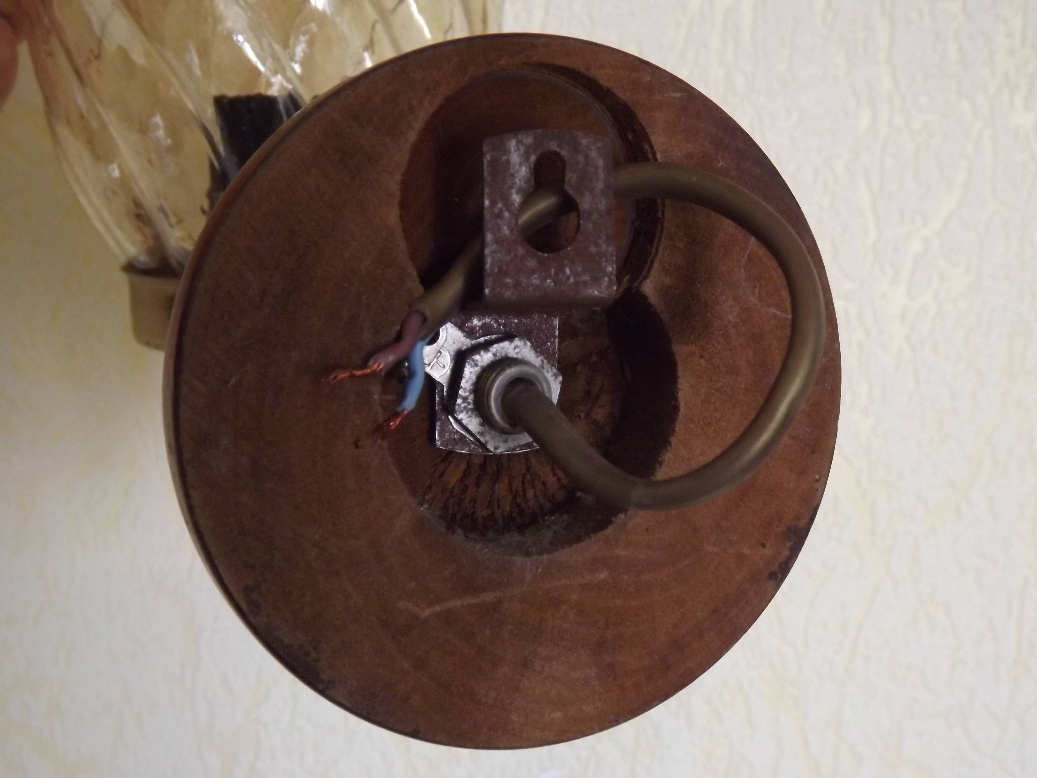 Vintage wooden and metal wall light with bronze effect, amber glass shade 5168