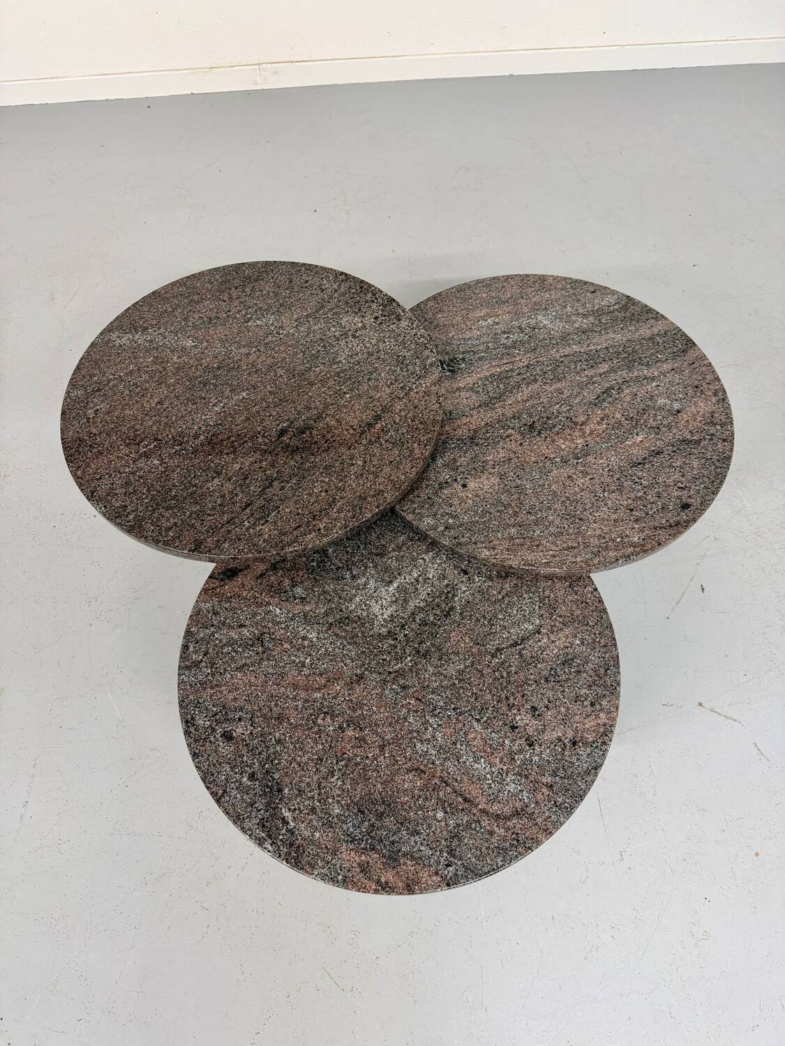 Vintage 1970s design round granite nesting coffee table with 3 elements.