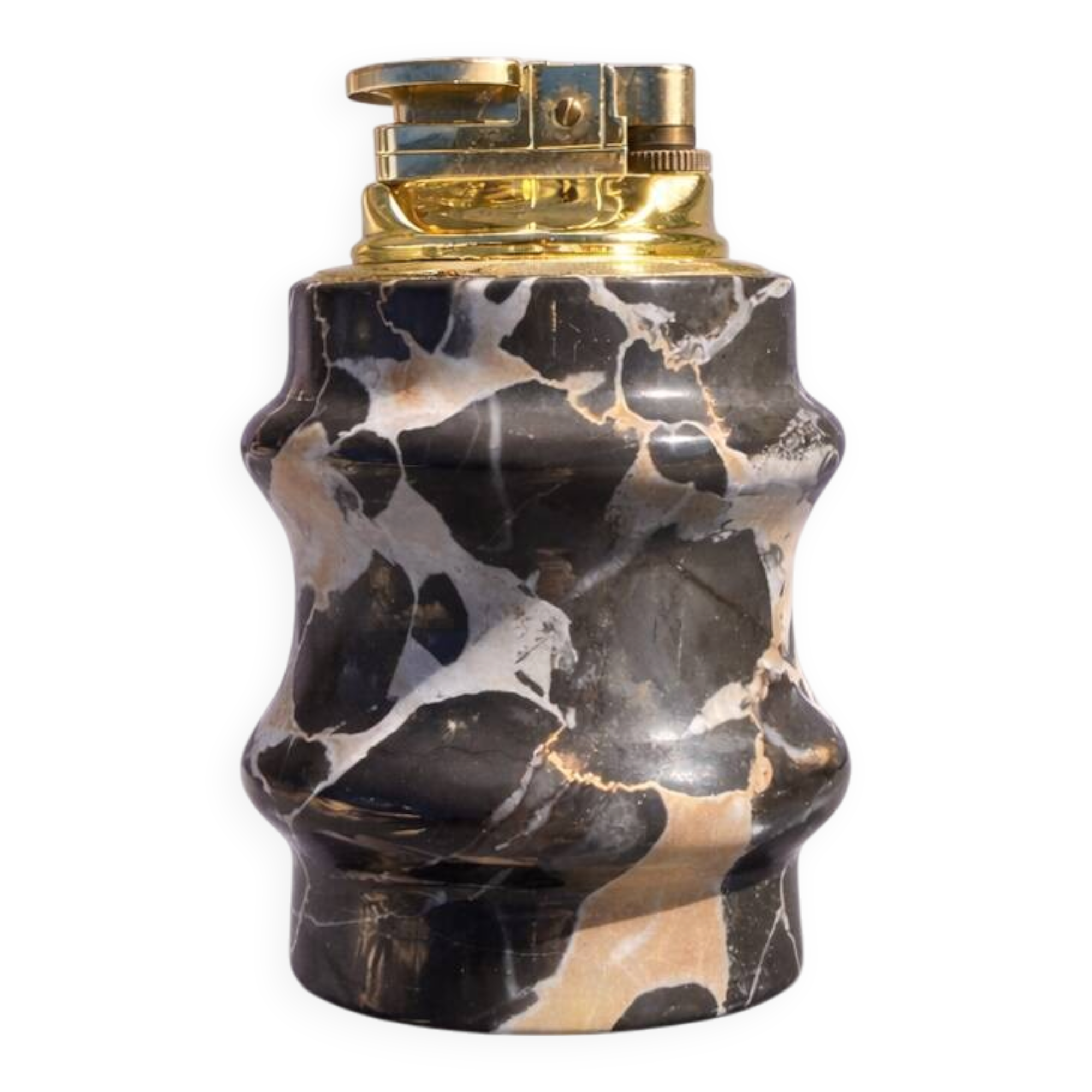 Vintage table lighter in black marble and brass